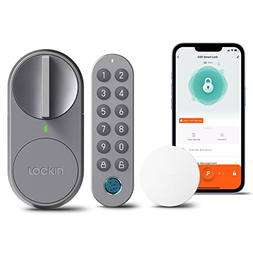 Lockin Smartes Türschloss G30 mit Keypad Pro, WLAN & App-Steuerung, Auto-Lock, Alexa- & Google-kompatibel, keyless Entry elektronisches türschloss, Fingerprint, Zutrittscode, Grau