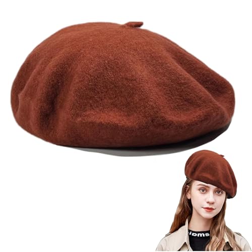 ARROMI Baskenmütze Damen, Wintermütze Barett, Baskenmütze, Schiebermütze Damen, Retro-Wintermütze, Weich Und Leicht, Modeaccessoire-Schmuck,Hut mit Einem Kopfumfang von 56-58cm (Rot)