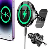 für Magsafe Autohalterung mit Ladefunktion【Starke Magnetkraft】Handy Halterung Auto Magsafe Ladegerät Auto【Lüftung+Armaturenbr】Handyhalterung Auto Magnet Wireless Charger Auto für iPhone 16 15 14 13 12