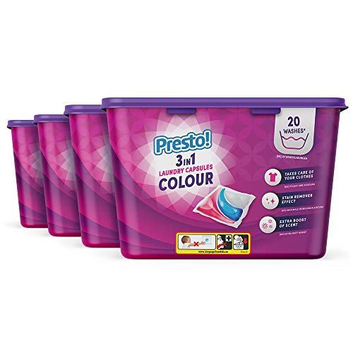 Amazon-Marke: Presto! Colour Wäschekapseln 3-in-1, Frisch, 80 Waschgänge (4 Packungen mit 20 Waschgänge)