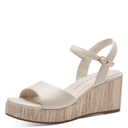 MARCO TOZZI Damen Sandalen mit Keilabsatz mit Verstellbarem Riemen Bequem, Beige (Cream), 38 EU