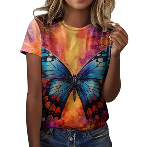 T-Shirt Teenager Mädchen, Damenoberteile Modern Sommer, Tee Shirts Rundhals Kurzen Ärmeln Sommershirt Klassisch Gedruckt Top Baggy Beiläufig Sommerblusen Leicht Luftig Sporttop Vielseitig Beach