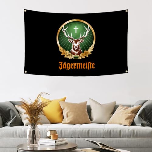 Jagermeiste Riesige große Flagge, Banner, 90 x 150 cm, für drinnen und draußen, Wanddekoration, lebendige Farben, HD-Druck