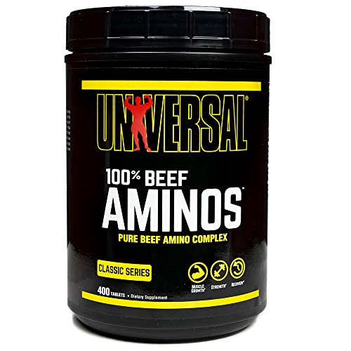 Universal Nutrition RINDERAMINOSÄURE-KOMPLEX enthält ein vollständiges Spektrum an wichtigen Aminosäuren (EAAs & BCAAs), hochwertiges Rinderproteinisolat zum Aufbau magerer Muskelmasse, 400 Tabletten