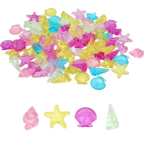 110 Stück Bunte Acryl Muschel Muschel Seestern Meerestiere Edelsteine, Tauchjuwelen, Diamant Set mit Meerestieren und Edelstein, Tauchjuwel Pool, Acryledelsteine für Dekoration, Bonsai, Fischbecken