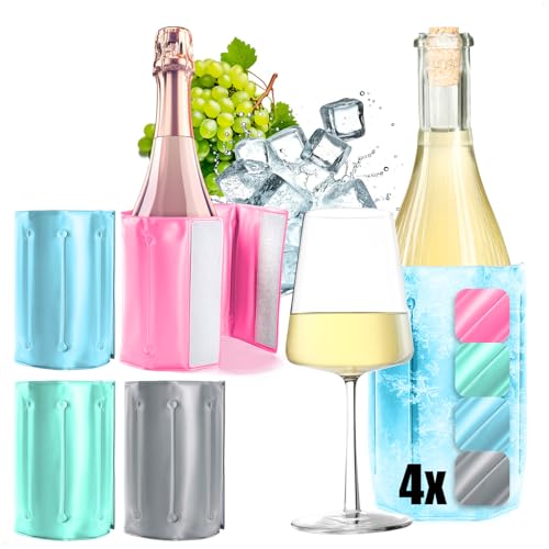 COM-FOUR® 4x Flaschenkühler für unterwegs - Kältepack mit Verschluss - Kühlmanschette zum Kühlen von Bier, Wein und Softdrinks - Sektkühler (4 Stück - 32.5x15cm)