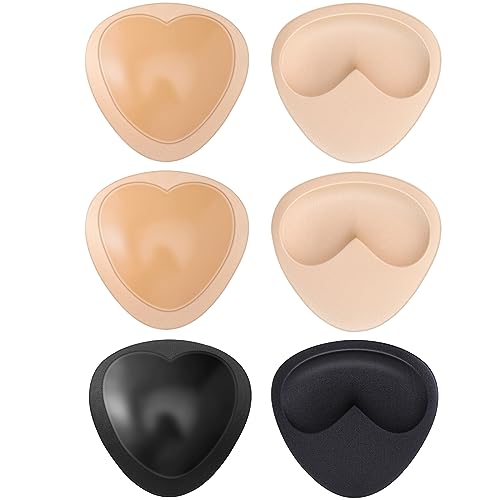 Pisol 3 Paar BH Pads Selbstklebende, Einsätze Abnehmbare Push Up Pads Brustvergrößerer für Bikini, Tri-Winkel Form, Schwarz und Beige