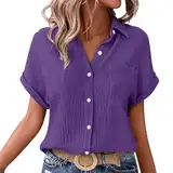 Prime Angebote des Tages Shirtbluse Weiß Damen T-Shirt 100 Prozent Baumwolle Kurzarm V Ausschnitt Oberteile Sommer Leinen Bluse Lang Oberteil Smaragdgruen Rot Shirt Dunkelblau Blumenprint
