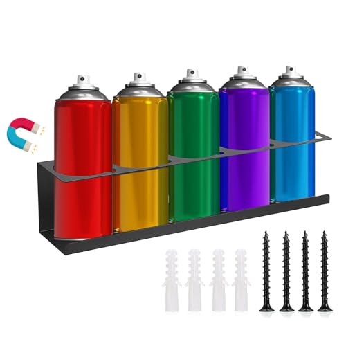 SUMNACON 1 Stück Magnetischer Dosenhalter, Metall Sprühflaschenregal,langlebig Wandregal für 5 Sprühflaschen, Spraydosenhalter Werkstatt Halterung, für Garage Werkstatt Schwarz
