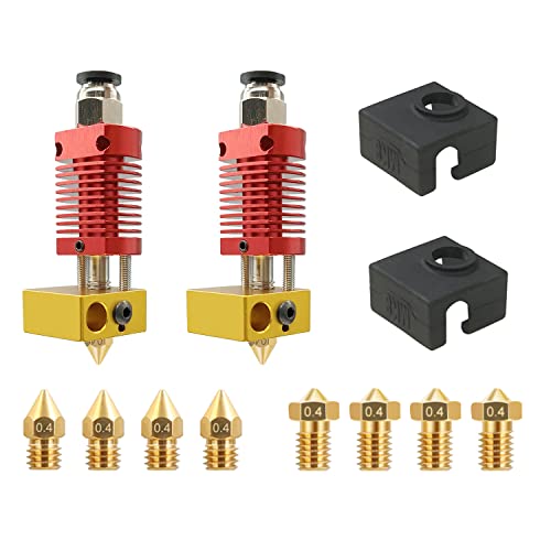 SOOWAY 3D Drucker Montierter Extruder Hot End Metall Mit 2 Stück Silikonabdeckung 4x 0.4mm MK8 Düsen + 4x 0.4mm V6 Düsen Hot End Kit für CR-10 / CR10S / Ender 2 / Ender 3 Ender 5 Drucker (2PCS)