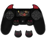 PlayVital Cute Dämon silikonhülle für ps4 Controller, Anti-Rutsche Schutzhülle Cover Skin für ps4 Controller, Protector Case für Playstation 4 Slim/Pro Controller-Schwarz