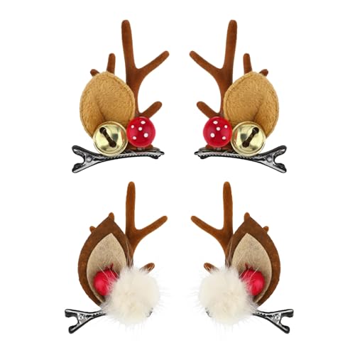 2 Stück Weihnachts Haarspangen, Haarspangen Haarschmuck Weihnachten, Niedliches Rentier Geweih Stirnband Ohren Haar Accessoire, Geweih Kopfschmuck Haarnadel für Frauen Mädchen Kinder