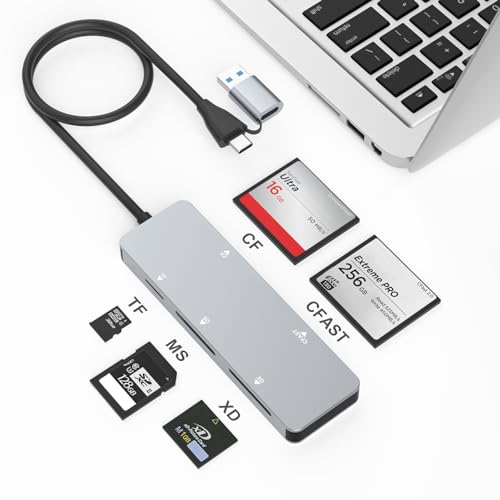 CFast-Kartenleser,USB 3.0 USB C CFast 2.0 Card Reader,5 Gbit/s Aluminium-Hochgeschwindigkeits-CFast/CF/SD/TF/XD für SanDisk,Lexar, Transcend,Sony-Karte,liest 5 Karten gleichzeitig