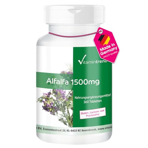 Alfalfa 1500mg - Großpackung Mit 360 Tabletten, Für 4 Monate – Vegan, 4-fach Konzentrierter Extrakt