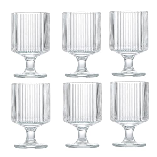 DSDGVDFBV Clear, 6 Stück Cocktailgläser, Glas Eisbecher Dessertgläser Mit Fuß 190ML Weingläser Eiskaffeegläser Wassergläser| Geriffelte Trinkgläser Latte