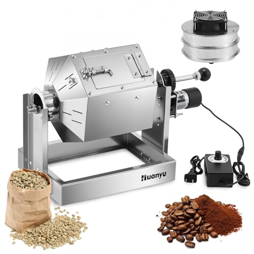 Huanyu Kaffeeröster mit Kaffeebohnenkühler 500g Kapazität Kaffeeröster Maschine Edelstahl Elektrischer Kaffeebohnenröster Multifunktionaler Röster für Erdnüsse und Körner