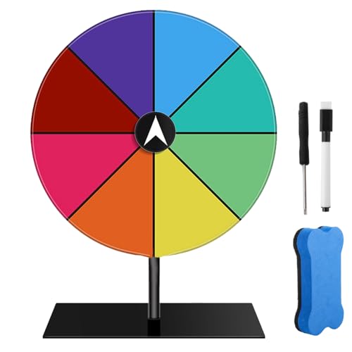 Afenau Glücksrad zum Drehen, 20cm 8 Farben Glücksrad Zum Selbstgestalten mit Ständer, Trocken Folienstift Abwischbar und Radiergummi, Acryl Gluecksrad Gluecksrad für Wortspiele Karneval Party Karneval