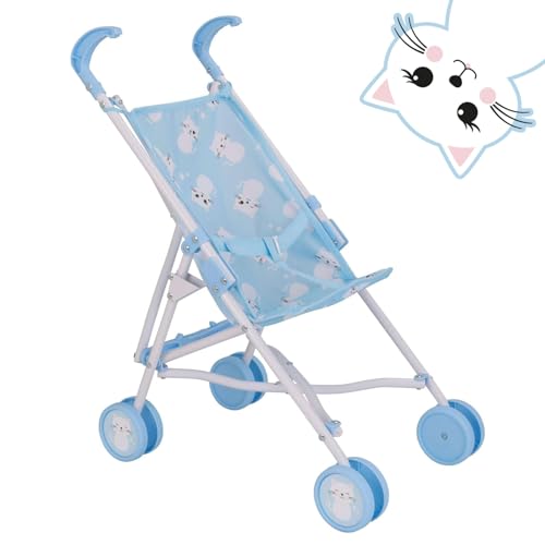 BabyBoo Puppenwagen Blau Kätzchen | Leichter Puppen-Buggy mit Schirmfaltfunktion | Puppen-Kinderwagen Spielzeug für Jungen & Mädchen (Babyboo Blauer Kityt)