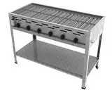 ChattenGlut Professional Gastrobräter 6-flammig Standgerät Edelstahl Stahlbrenner für Flüssiggas 1140x530x800 mm (22kW Rost)