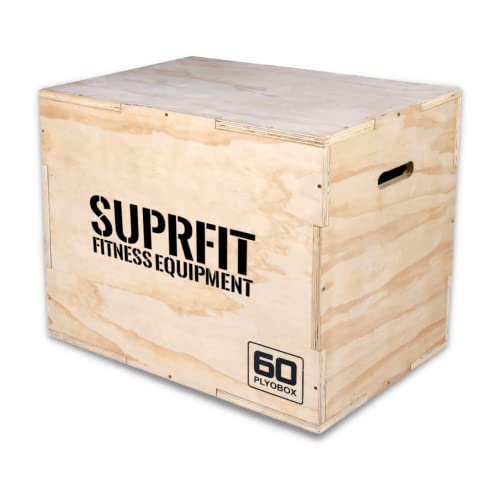 Suprfit – Baltrun Plyo Box Holz – Sprungbox für plyometrisches Training, Sprungkrafttraining & Crossfit – Jump Box mit 3 Sprunghöhen 50 x 60 x 70 cm – bereits vormontiert (Braun)