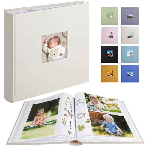 Leinen Fotoalbum Einsteckalbum mit 100 Seiten, Klein Fotoalbum zum Einstecken Fasst 200 Fotos im Format 10x15 Horizontal oder 100 Fotos im Format 13x18 Vertikal (klassisches Beige)