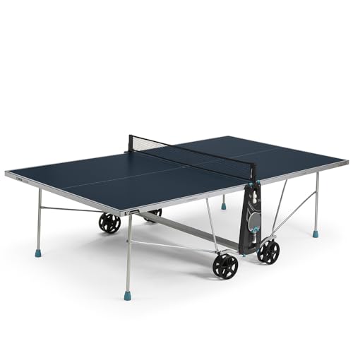 CORNILLEAU 100X Outdoor Tischtennisplatte - Klappbar - Wetterfest - 4 mm Melaminharzplatte -Tischtennistisch für draußen - TÜV geprüft - Blau