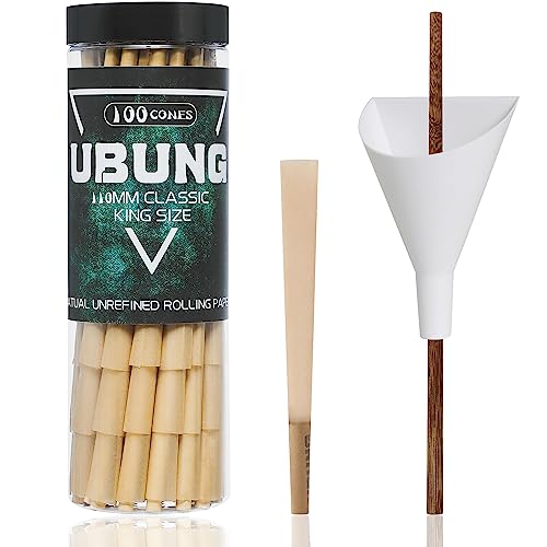 UBUNG 100 Pcs Brown Cones Flagship Edition, King Size Brown Pre Rolled Cones With Tips, Slow Type Rolling Paper, Length 4.25 in / 108 mm, Including 1 Cone Loader And 1 Push Rod