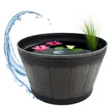Kunststoff Mini Gartenteich im Holz Kübel Design - 51 cm - Wasserkübel in Eichenfass Optik braun - Garten Deko Miniteich Pflanzkübel Blumenkasten Holzfass Wassertrog Zuber Bottich