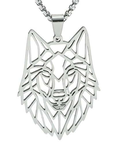 AORHOFJ Wolf Halskette mit Verstellbarer Gliederkette Edelstahl rund Anhänger，Wolf Kette，Wolf anhänger，Wolf Halskette，Animal Necklace，Kette Jungs，Kette