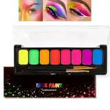 Neon Face Paint Palette, 8 Farben Water Activated UV Glow Bodypainting Farben für Theaterschminke, Langlebig Wasserlösliche Fluorescent Liner Makeup, Gesicht Körperfarbe mit Pinsel für Party Halloween