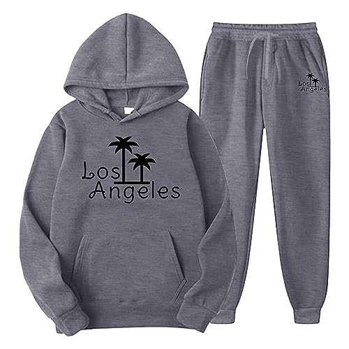 QWUVEDS Männer Frauen Herbst Winter Mode lässig Brief gedruckt Pullover Hosen Sportanzug Fußball Jogginganzug Herren Baumwolle Traningsanzuganzug Sweatshirt Herren Mit (0102D-Grey, XXL)