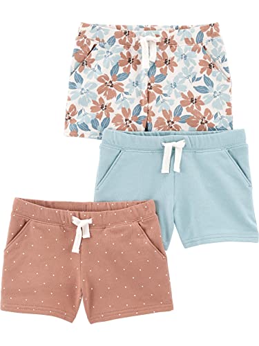 Simple Joys by Carter's Baby-Mädchen Knit, Pack of 3 Shorts, Blassblau/Hellbraun Punkte/Weiß Floral, 18 Monate (3er Pack)