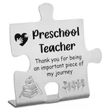 Vorschullehrer, Wertschätzungsgeschenke, Dankeschön-Geschenk für Vorschullehrer, Schulteam, Büro, Kollegen, Mitarbeiter, Wertschätzungsgeschenke, Edelstahl-Puzzle-Schreibtisch-Dekor-Schild, CSA380