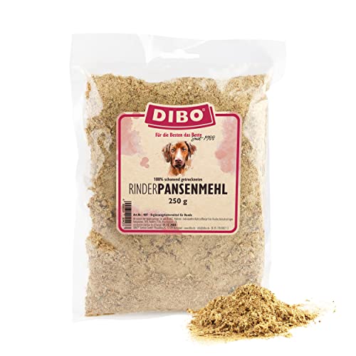 DIBO Pansenmehl, 250g, der kleine Naturkau-Snack oder Leckerli für Zwischendurch, Hundefutter, Qualitätskauartikel ohne Chemie