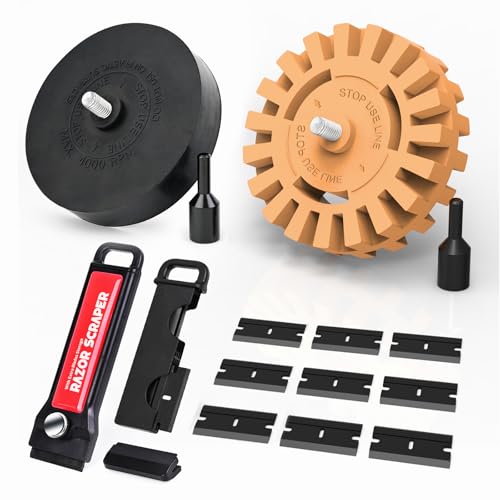 EHDIS Folienradierer Kit, mit Adapter, 250 mm & 88 mm Folienradierer und Kunststoff Schaber, zum Professionellen Entfernen von Folien und Kleberesten am Fahrzeug, Auto oder Motorrad