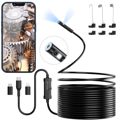 Endoskopkamera mit Licht, Ennovor 1920 HD Doppelkopf Endoskop-Kamera Handy mit 8 LED Licht, Kein WLAN Inspektionskamera, Wasserdichtes Ip67 Kanal-Kamera für Android & iOS, Tablet (16.4 ft/5m)