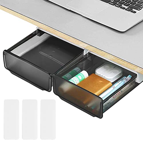 BUENTYA 2 Stücke Schublade Unter Schreibtisch Selbstklebende Schublade Creative Desk Sticker Versteckte Schreibtischschublade Desktop Organizer Schubladenfach für Zuhause Schule Büro Grauweiß+Schwarz