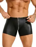 ohmydear Sexy Unterwäsche für Mann Herren Reizwäsche PU Leder Boxershorts mit Reißverschluss Erotisch Männer Dessous Wetlook Unterhosen Clubwear Gay Sissy Höschen Schwarz