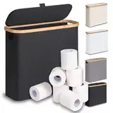 efluky 28L Toilettenpapier Aufbewahrung Korb mit Deckel, Bambus Toilet Paper Organizer Badezimmer Organizer, Klopapier Aufbewahrung für 9-12 Rollen Klopapier, Perfekt für Enge Räume (Schwarz)