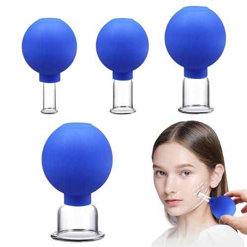 Scettar 4 Stück Facial Cupping Set,Schröpfgläser mit Blau Silikon Saugball,Gesicht Vakuum Massage Schröpfen Entgiftung,Anregung Lymphfluss,Straffe Haut,anti Cellulite,Faltenminderung