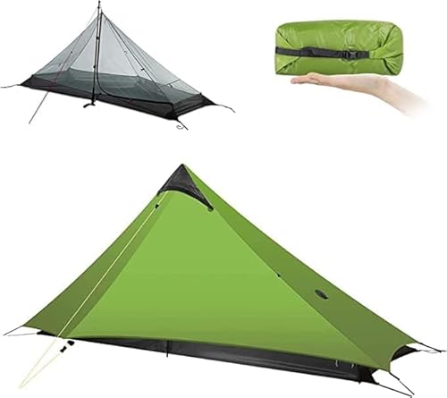 FBSPORT Ultraleichtes Zelt 3 Jahreszeiten Rucksackzelt 1 Person Campingzelt, Outdoor Leicht LanShan Camping Zelt Shelter für Camping, Trekking, Kajak, Klettern, Wandern, 1 Person/Grün