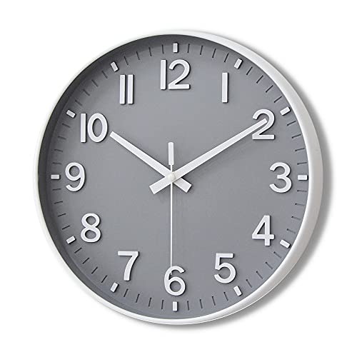 HZDHCLH 30cm Lautlos Wanduhr Schleichende Sekunde mit Arabisch Ziffer ohne Ticken für Dekoration Wohnzimmer, Küche, Büro, Schlafzimmer（Grau und Weiß 2 ）