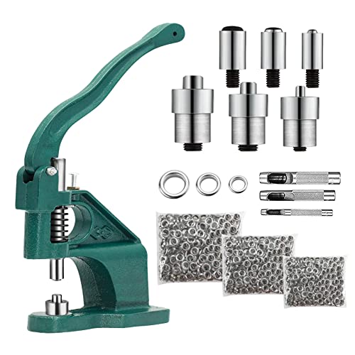 1500 Ösen Ösenpresse Ösenstanze Nietenpresse Druckknopfpresse Handpresse Set mit 3 Matrizen 6/10/12 mm und 3 Locher für Ösen Nieten Textilien Leder Vorhänge