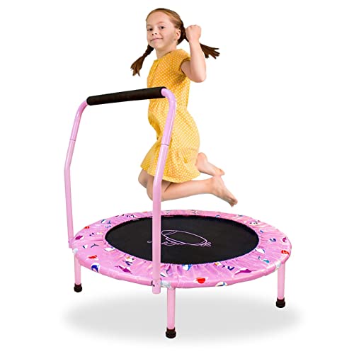 Trampolin Kinder,Ø 96cm Mini Trampolin Indoor mit,Jumping Trampolin Fitness Rebounder mit Verstellbarem Schaumstoffgriff und Sicherheitspolster,Trampolin Outdoor für Jungen Mädchen ab 2 3 4 Jahren