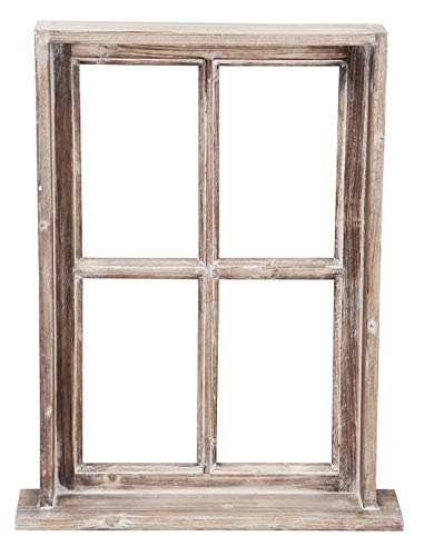 Posiwio Deko-Fenster Fensterrahmen mit Rahmen und Ablagebrett Holz im Landhausstil braun Shabby