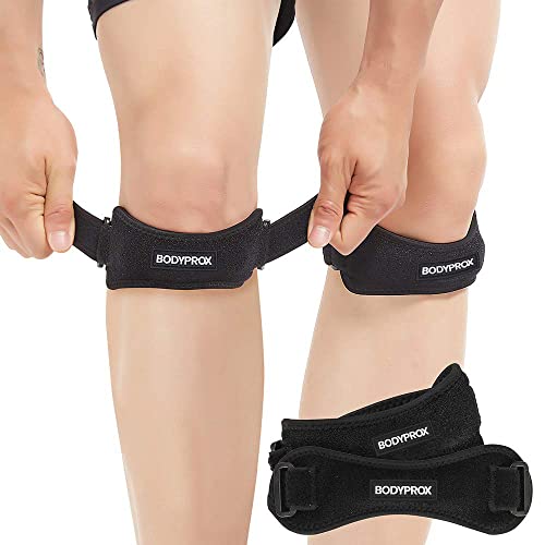 Bodyprox Kniescheiben-Kniebandage, 2 Stück, zur Schmerzlinderung beim Wandern, Fußball, Basketball, Laufen, Springerknie, Tennis, Sehnenentzündung, Volleyball und Kniebeugen