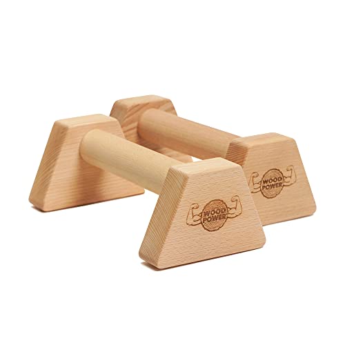 WOODPOWER® PowerBars Holz-Parallettes, gelenkschonende Liegestützgriffe, rutschfeste Handstand-Barren, Indoor & Outdoor, Calisthenics & Yoga (Classic)