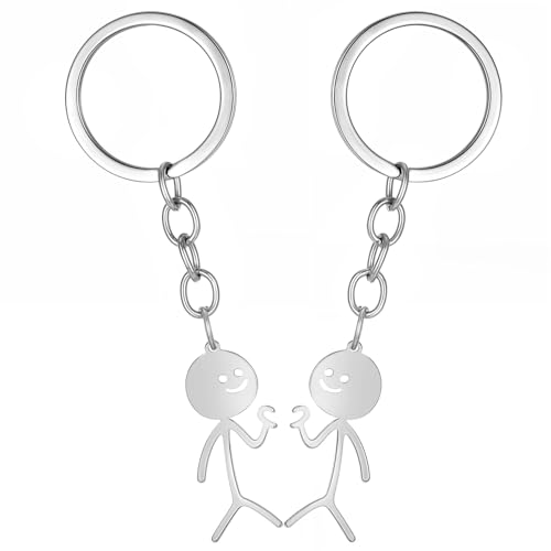 AOZUO 2 Stück Partner Schlüsselanhänger Partner,Schlüsselanhänger Paar Herz Finger Geschenk Keychain Freundschafts Lustiges Edelstahl Stickman Fernfreundschaft Schmuck für Partner Männer Frauen