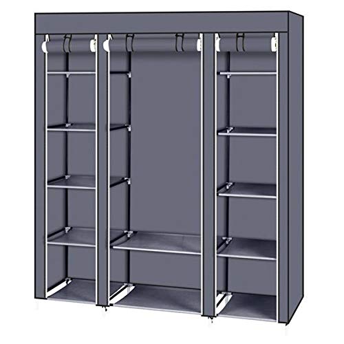 Generisch Portable Clothes Closet Wardrobe Storage Organizer with Non-Woven Fabric Quick and Easy to Assemble Extra Strong and Durable Gray