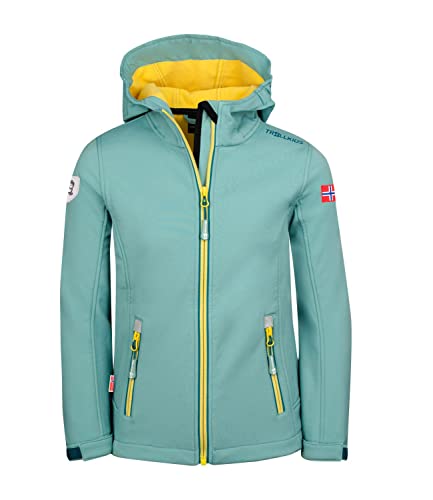 Trollkids Mädchen Softshell Jacke Trollfjord, Gletschergrün/limonade, Größe 140